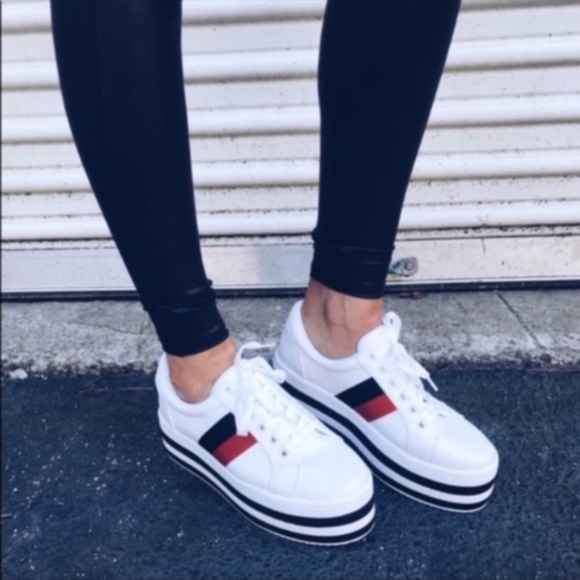 Shoes - Restocked White Striped Platform Sneakers